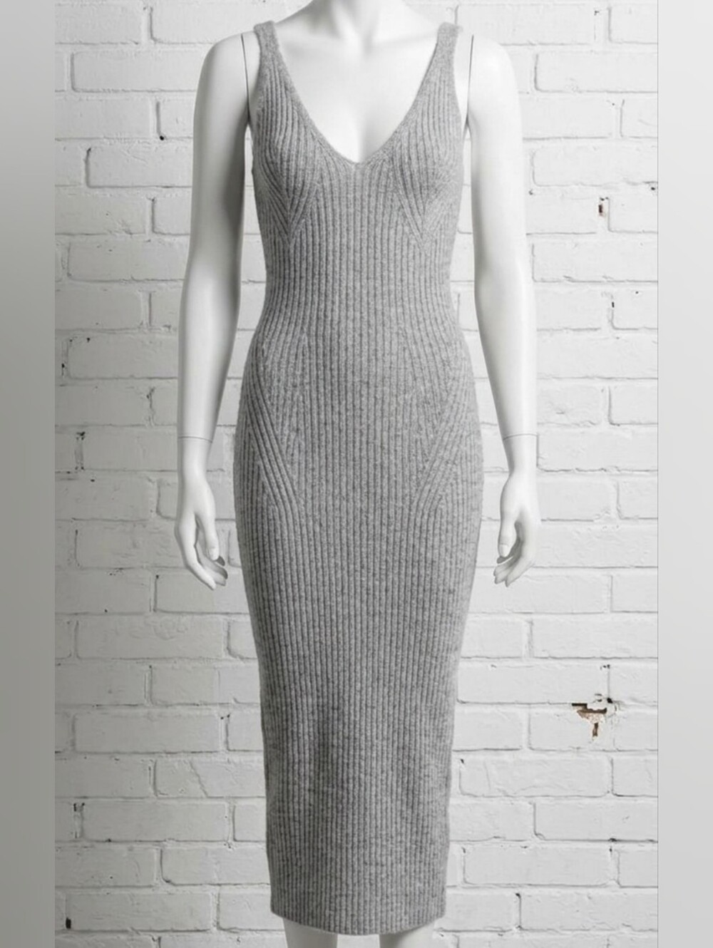 Gray Ribbed Knit Midi Bodycon Tank Dress